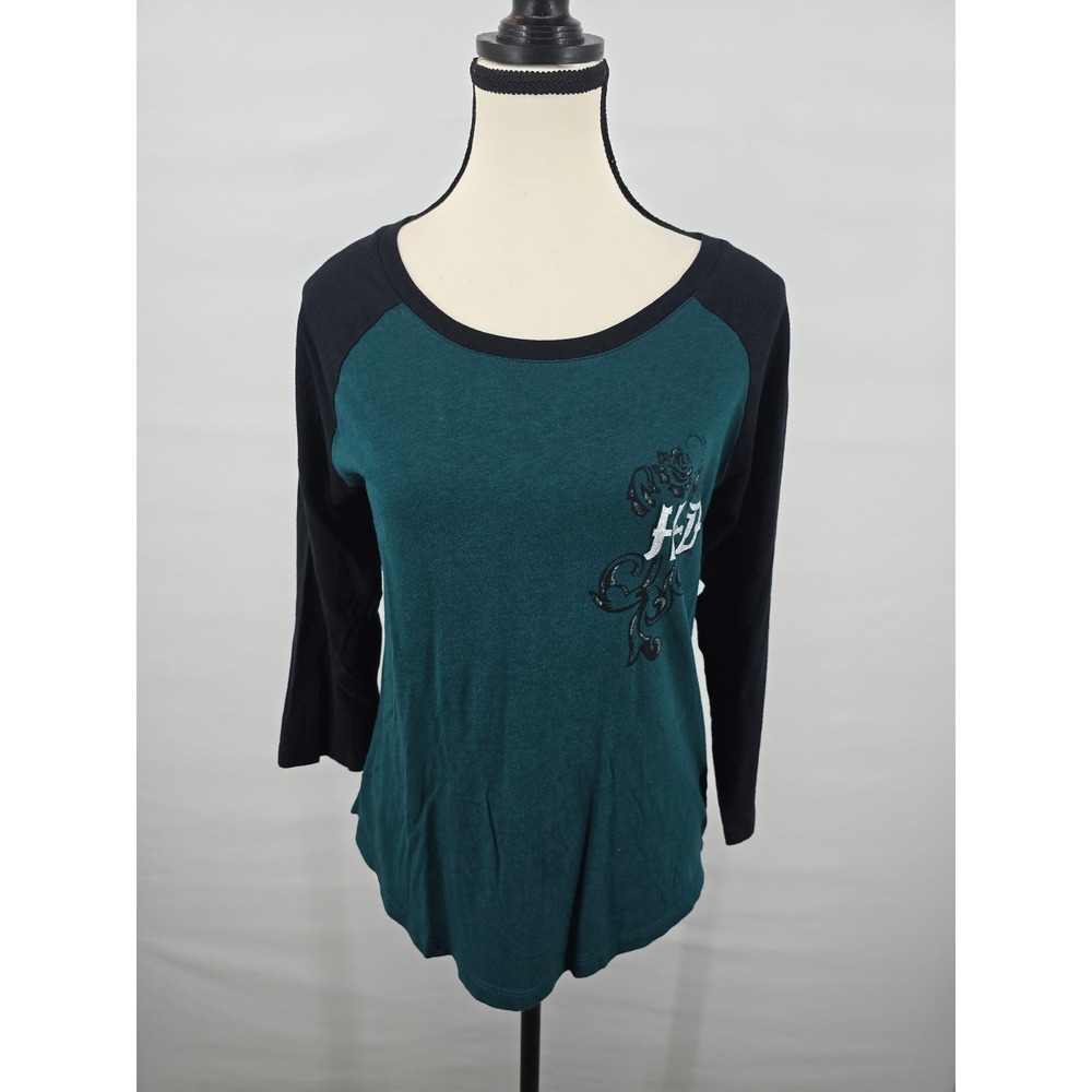 Harley-Davidson Womens Teal Black Raglan 3/4 Sleeve Graphic Shirt Medium 1903